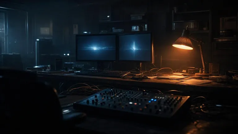 Film editing suite at night